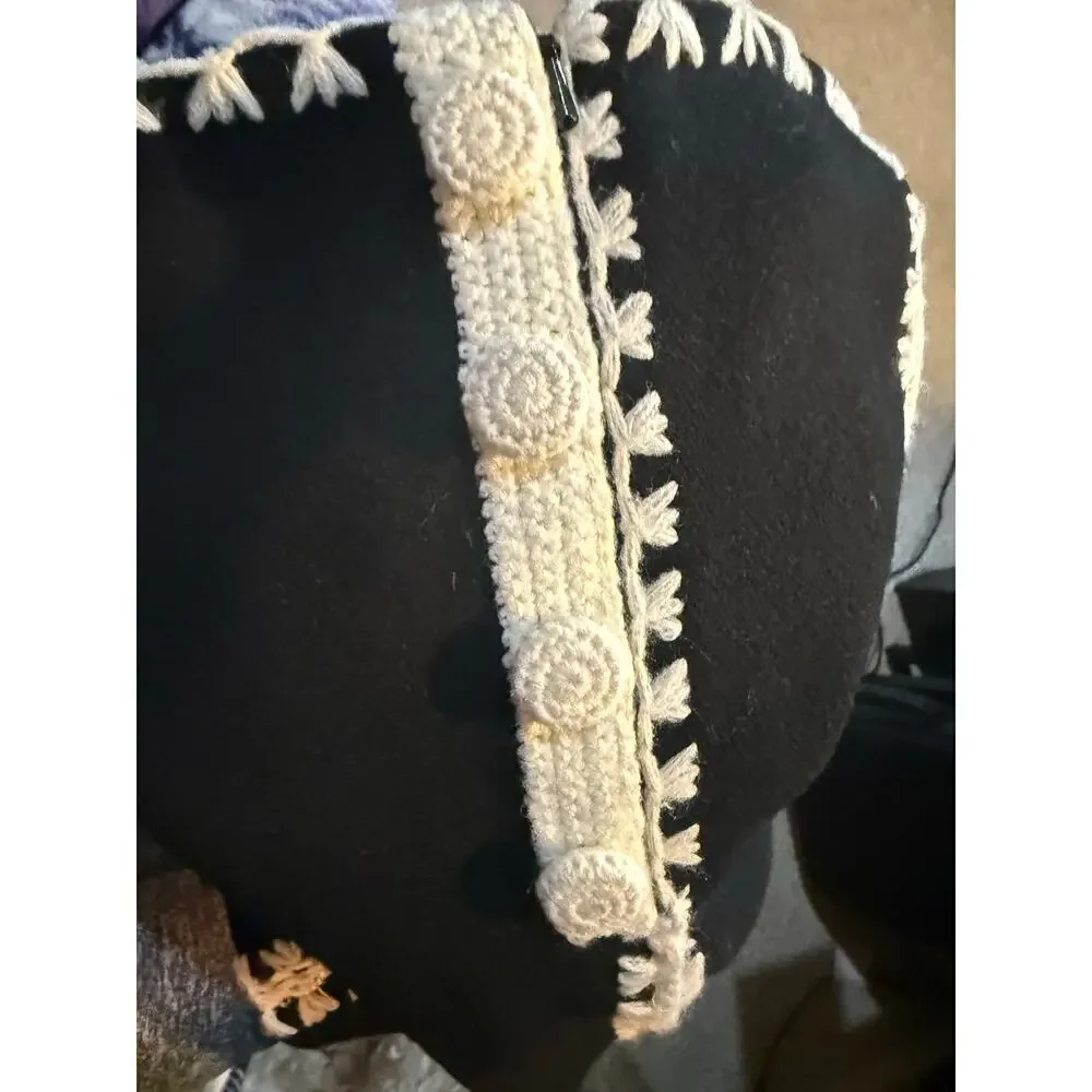 Etcetera‎ Wool Blend Crochet Trim A-line Skirt Women’s 10 Black & White